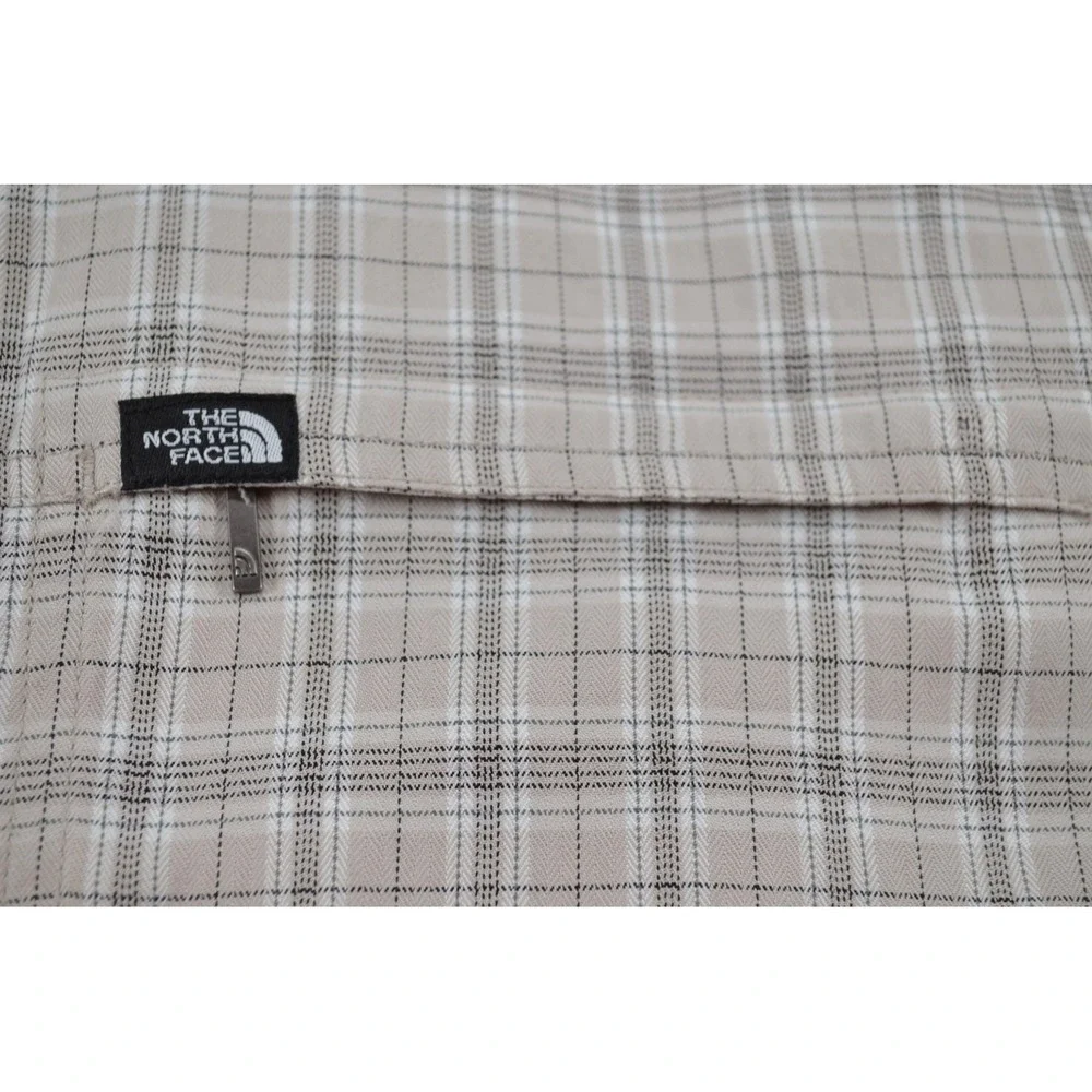 The North Face Long Sleeve Button Up Shirt Men's Size XL Beige Black Plaid‎ Nice